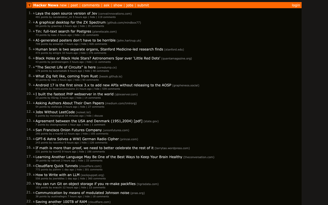 A website with no dark mode of its own, darkened by Dusk for Chrome.